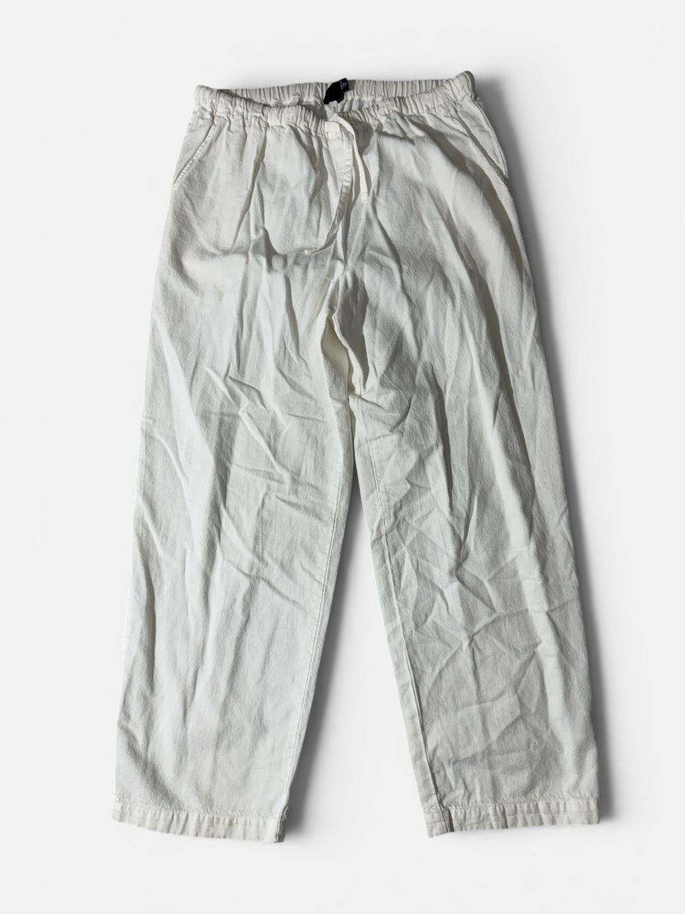 Eileen Fisher womens M Medium solid white cotton blend relaxed pants EUC